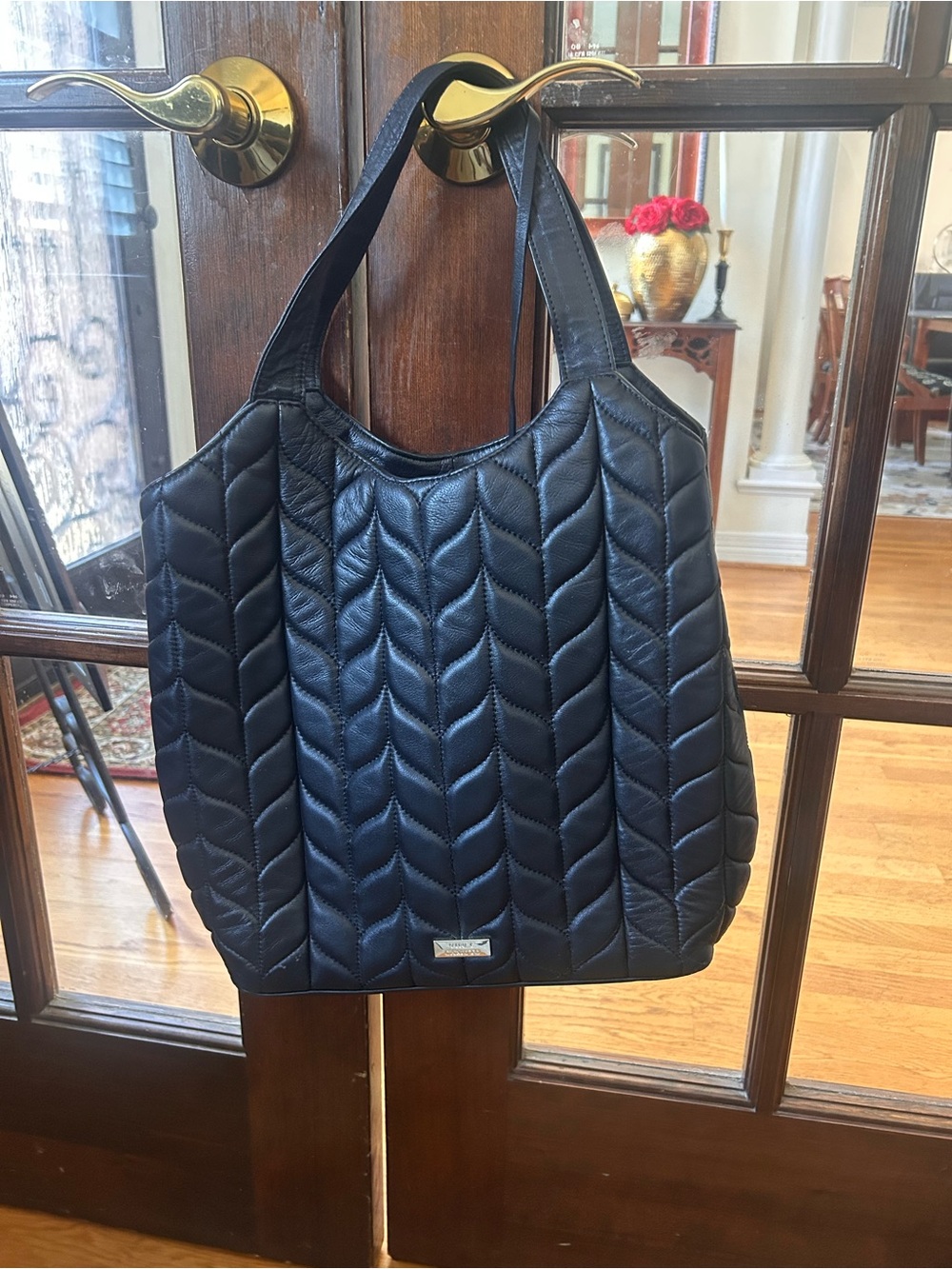 Vince Camuto Quilted Black Chevron Tote